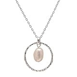 Sterling Silver Hammered Circle Necklace Freshwater Cultured Baroque Pearl Charm Pendant | Amazon (US)