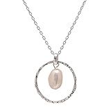 Sterling Silver Hammered Circle Necklace Freshwater Cultured Baroque Pearl Charm Pendant | Amazon (US)