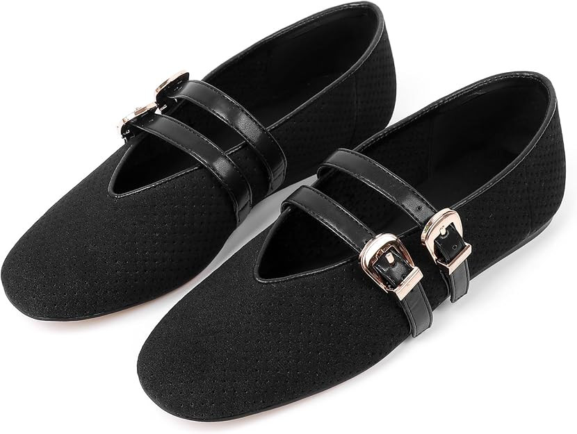 Ballet Flats Shoes for Women Slip On Mary Jane Mesh Flats Adjustable Strap Rounded Toe Dressy Bal... | Amazon (US)