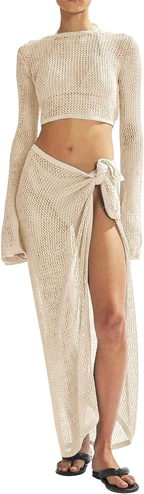 Women's Swimsuits Cover Ups Set for Crochet Bathing Suit Hollow Out 2 Piece Bikini Coverup Beach ... | Amazon (US)