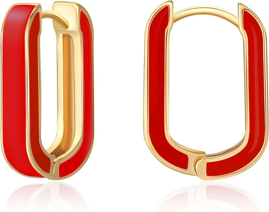 Huggie Hoop Earrings for Women, 18K Gold Plated Colorful Enamel Huggie Earrings Small Hypoallerge... | Amazon (US)