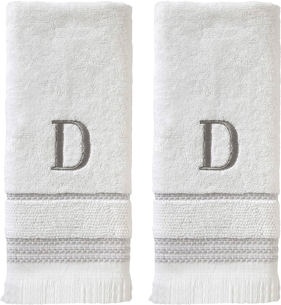 SKL Home Casual Monogram Hand Towel Set, D, 16x26, White 2 Count | Amazon (US)