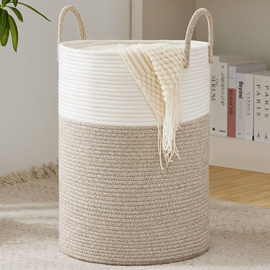 58L Cotton Rope Laundry Basket, Collapsible Woven Clothes Hamper with Reinforced Handles for Laun... | Amazon (US)