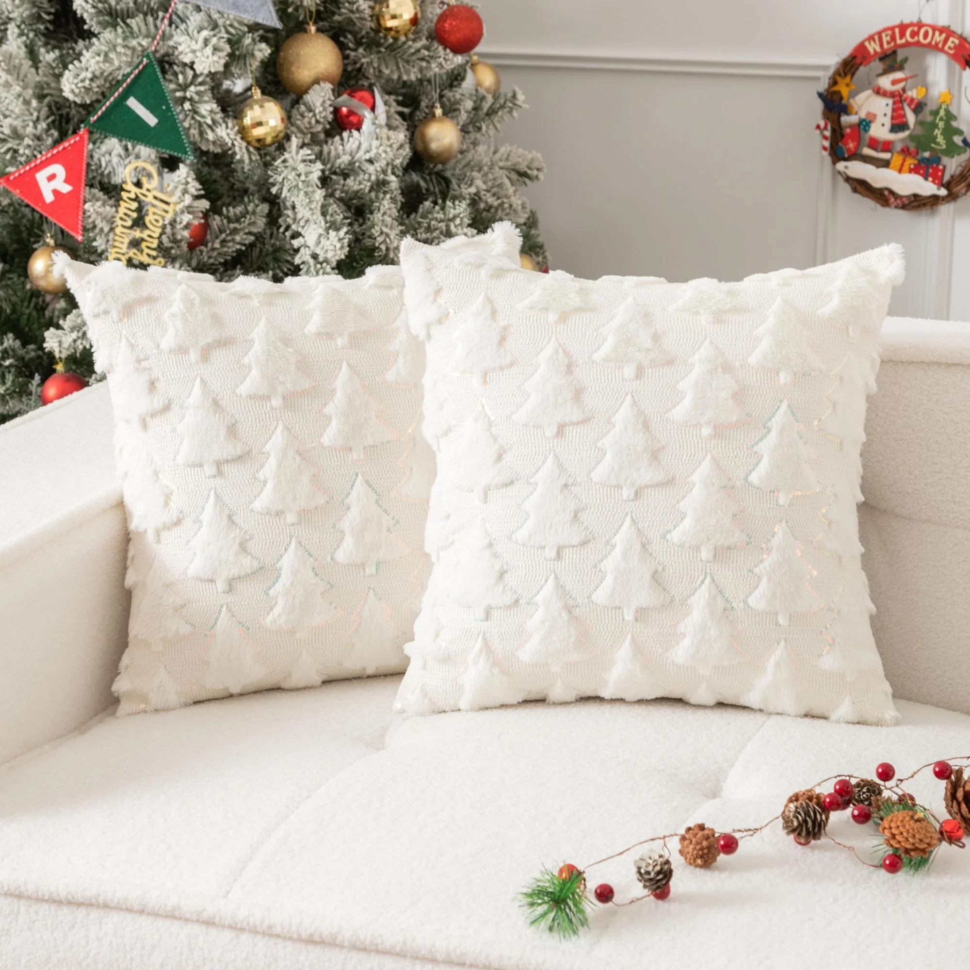 YCLife Christmas Tree Throw Pillows for Couch 18x18 inch Soft Plush Corduroy Square Pillow for So... | Walmart (US)
