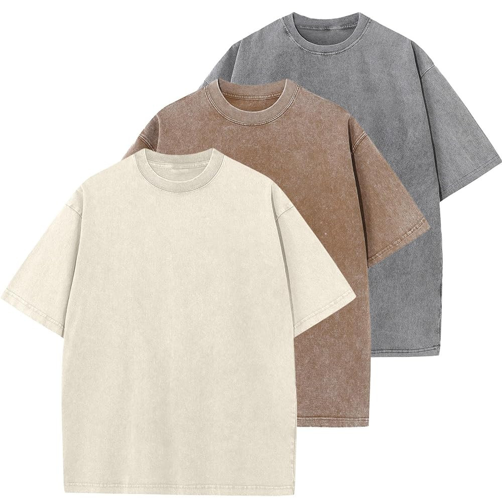 Men's Cotton T-Shirts Oversized Unisex Short Sleeves Casual Loose Wash Solid Basic Tee Tops | Amazon (US)