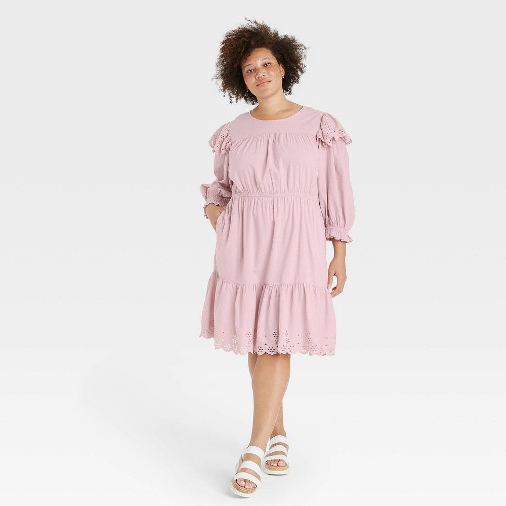 Women's Plus Size Puff Long Sleeve Ruffle Dress - Universal Thread Lilac 2X, Purple | Target