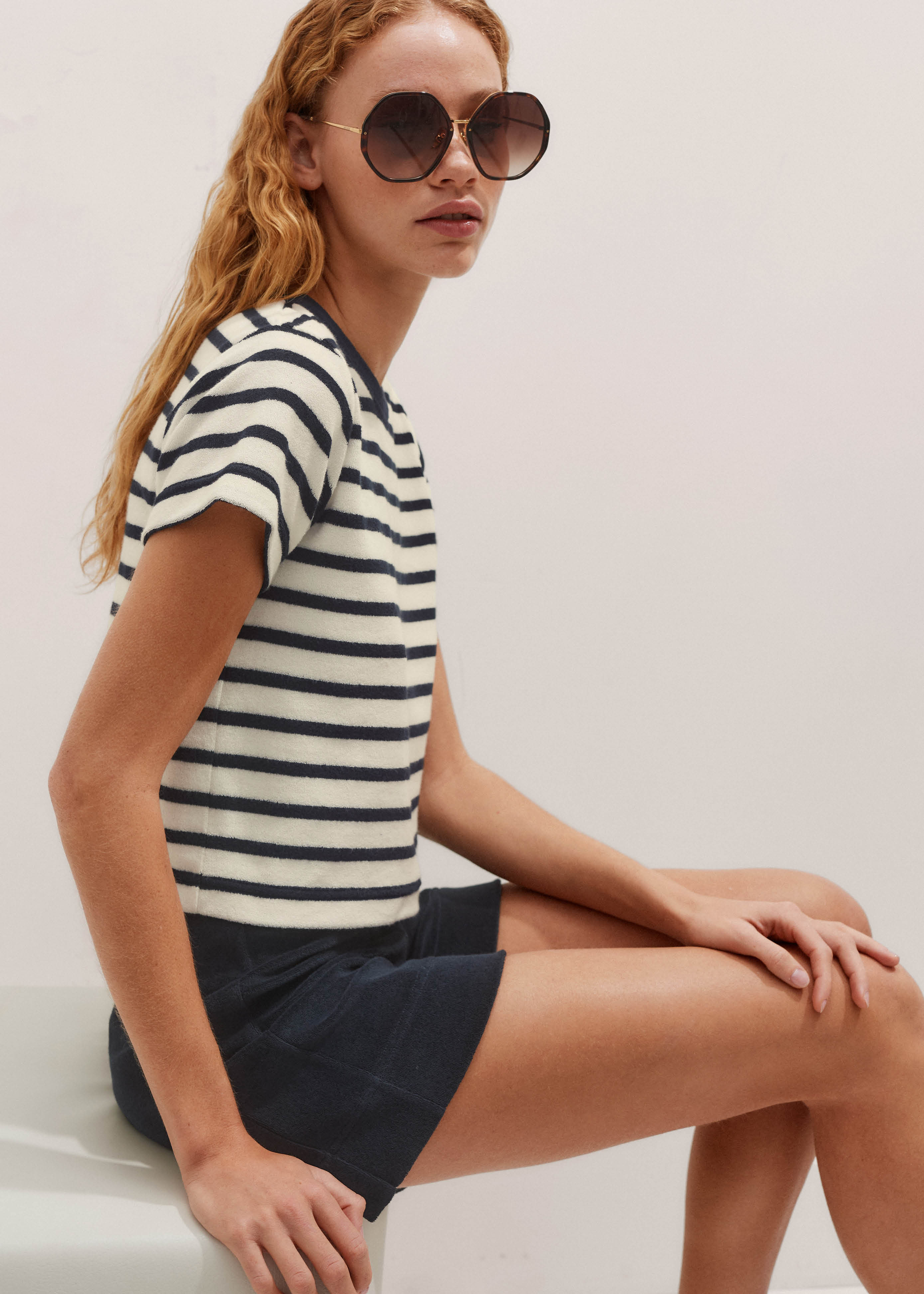 Women's Cream Striped Toweling Baby Tee | ME+EM | ME+EM US