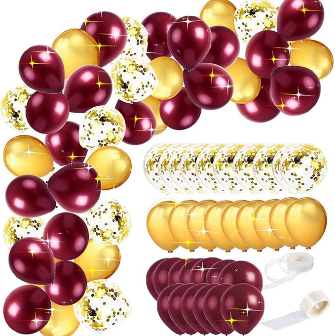 Qian's Party Burgundy Gold Balloons, 45pcs - Graduation, Wedding, Birthday Party Decorations - Ma... | Amazon (US)