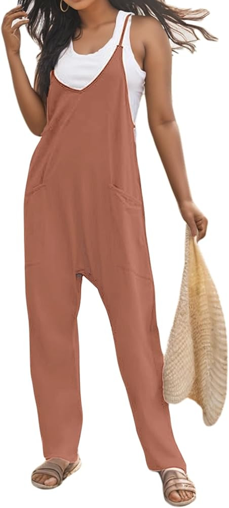 2024 Jumpsuits for Women Casual Summer Rompers Sleeveless Loose Spaghetti Strap Baggy Overalls Ju... | Amazon (US)