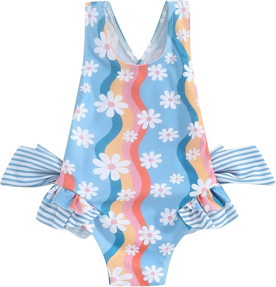 Toddler Girls Strap One Piece Swimsuit Floral Sleeveless Backless Bathing Suit Ruffles Bowknot Sw... | Amazon (US)