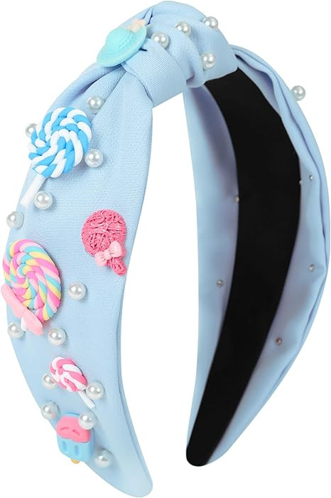 Candy Knotted Headbands for Women Cute Rainbow Lollipop Ice Cream Charm Headband Beaded Wide Top ... | Amazon (US)