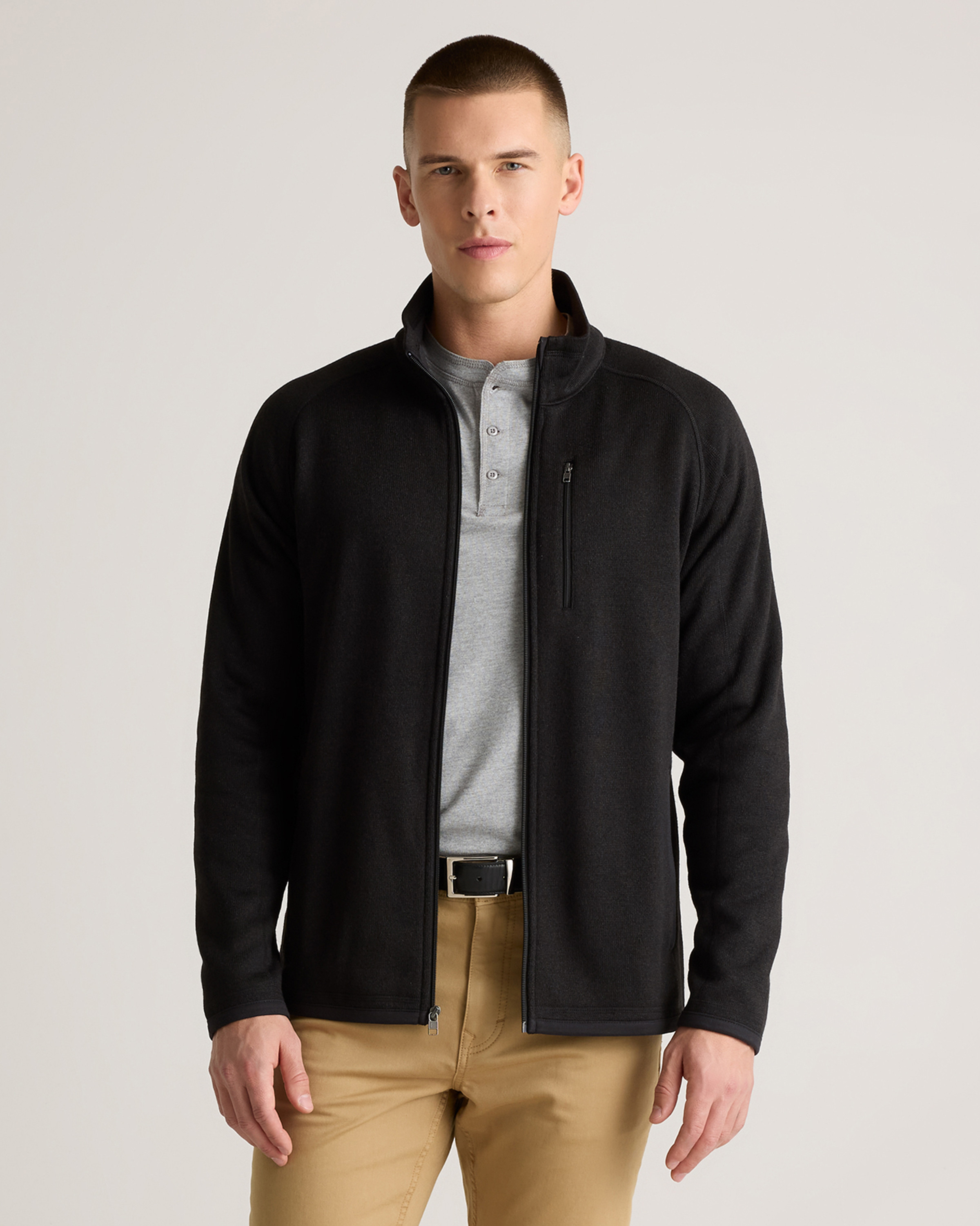 Sweater-Knit Fleece Full-Zip Jacket in Black | Quince