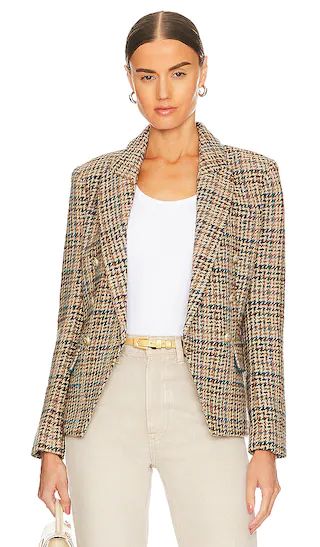 Kenzie Double Brested Blazer in Tan Teal Multi Twill Plaid | Revolve Clothing (Global)