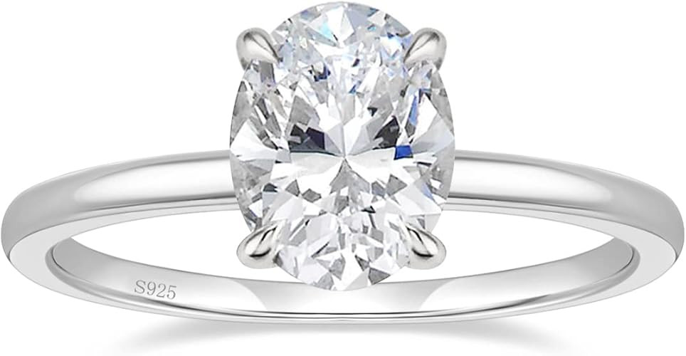EAMTI 3CT 925 Sterling Silver Engagement Rings Oval Cut Solitaire Cubic Zirconia CZ Wedding Promi... | Amazon (US)
