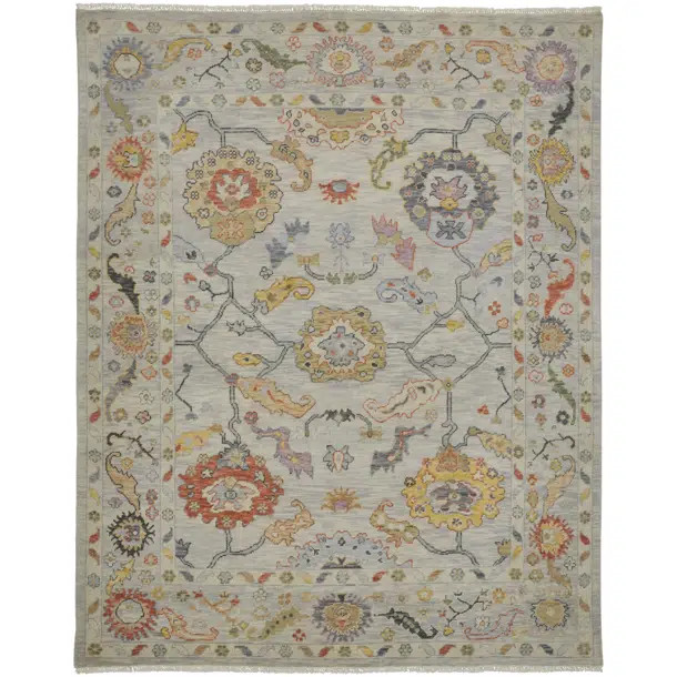 Karina Hand Knotted Wool Floral Area Rug in Orange/Yellow/Ivory | Perigold