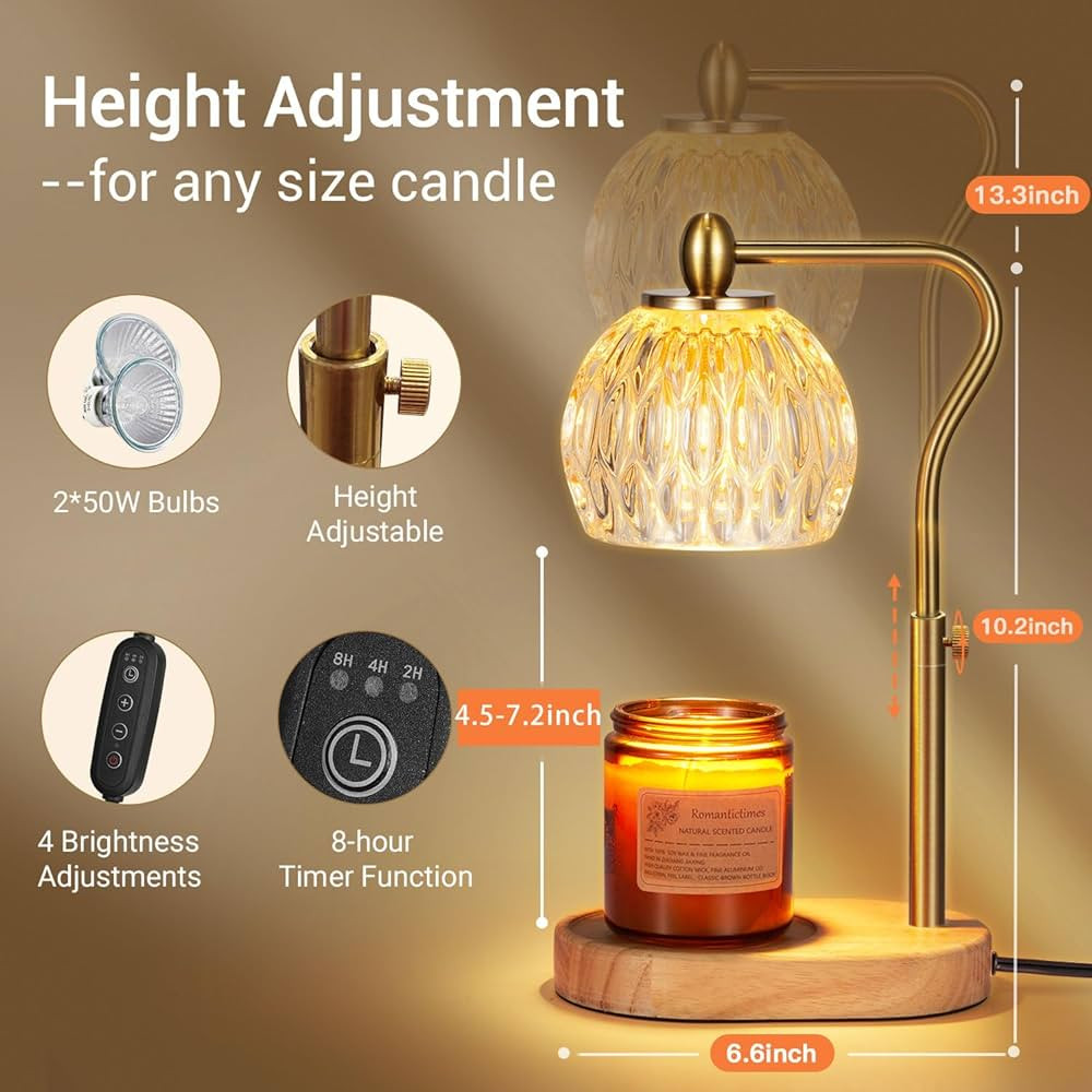 Candle Warmer, Candle Warmer Lamp with Timer & Dimmer Candle Warmer Height Adjustable for All Siz... | Amazon (US)