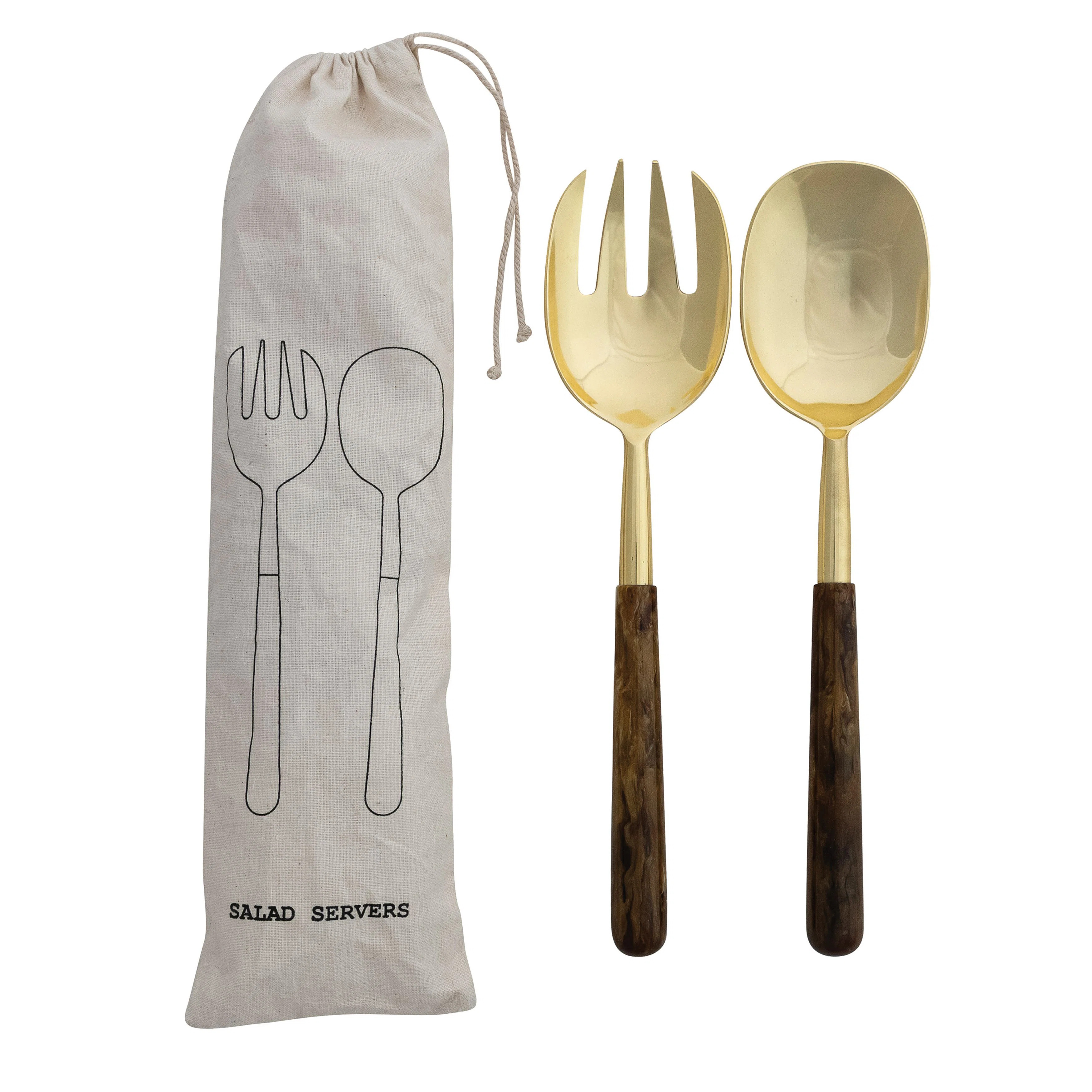Stainless Steel Salad Spoon And Fork Server With Marbled Resin Handles | Wayfair North America