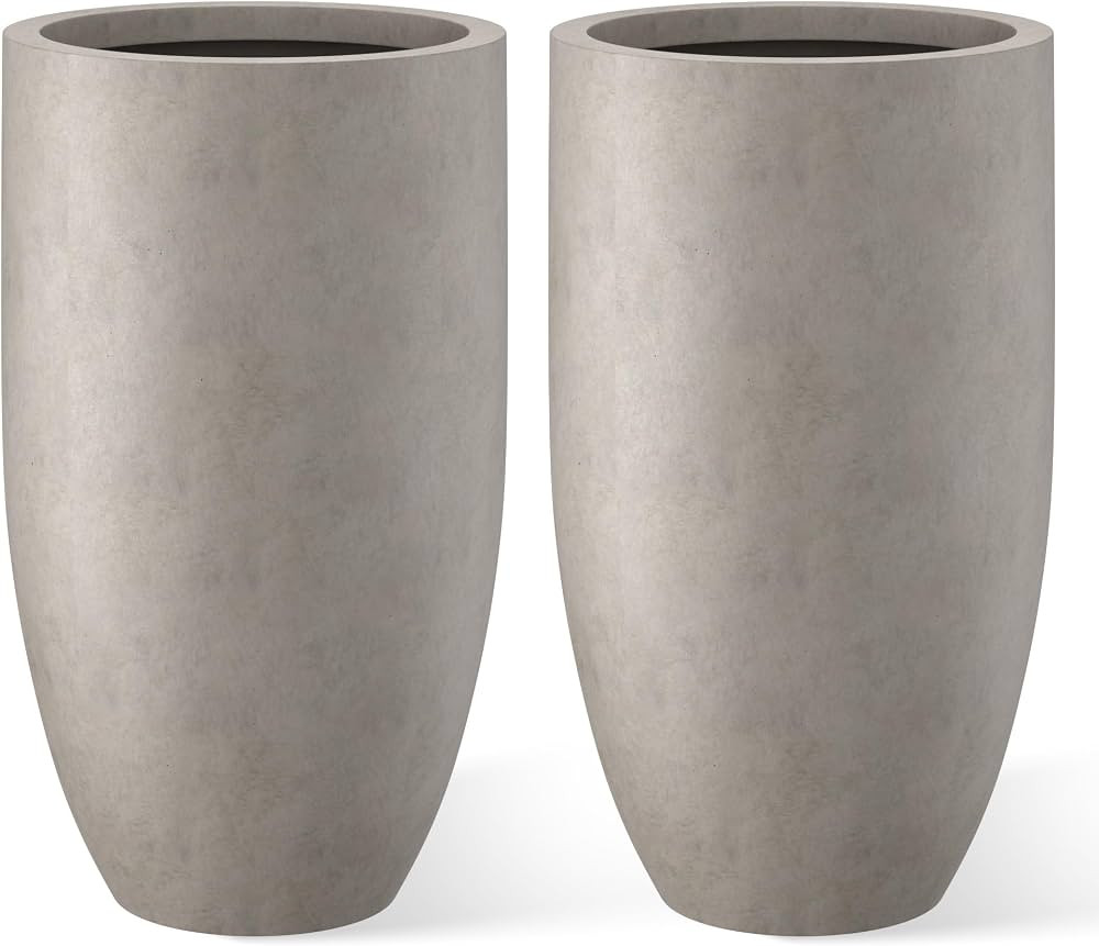Kante 24 Inch Tall Round Concrete Planter, 2 Pack Large Indoor Outdoor Plant Pots with Drainage H... | Amazon (US)