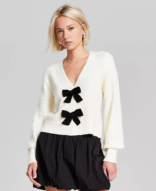 Long-Sleeve Faux-Bow Cardigan, Created for Macy's | Macy's
