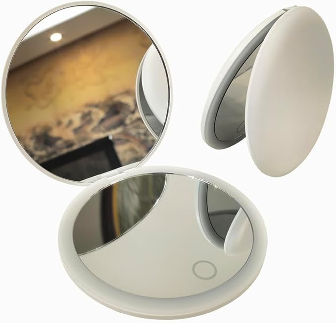 MONKEY SUN LED Mini Makeup Mirror, Compact Folding Travel Mirror with Touch Control, Round, White... | Amazon (US)