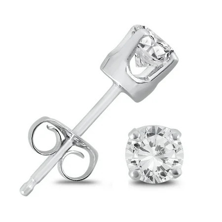 1/5 Carat TW Round Solitaire Diamond Stud Earrings in .925 Sterling Silver (L-M Color I2-I3 Clarity) | Walmart (US)