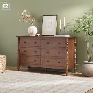 Walker Edison Furniture Company Modern Farmhouse Easy Assembly Dark Brown 6-Drawer 54 in. Solid W... | The Home Depot