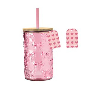 A&A Embossed Bows Glass Tumbler, Pink, 16 oz | CVS Health