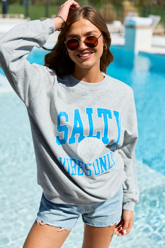 Salty Vibes Only Light Grey Graphic Sweatshirt | Pink Lily