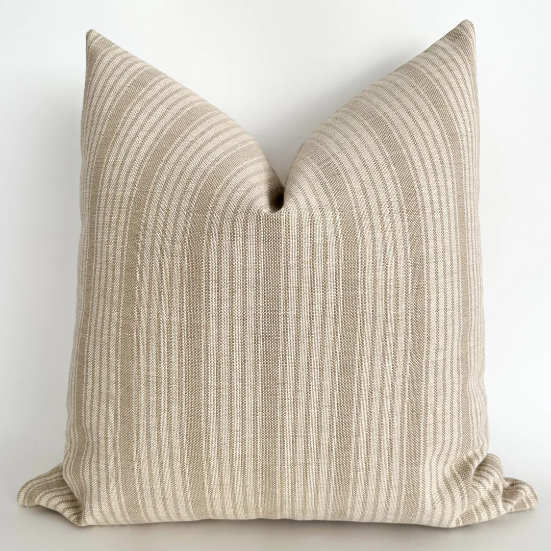 Chai Stripe Brown Pillow Cover, Striped Pillow Cover, Tan Pillow Cover, Designer Pillow Cover, HA... | Etsy (US)