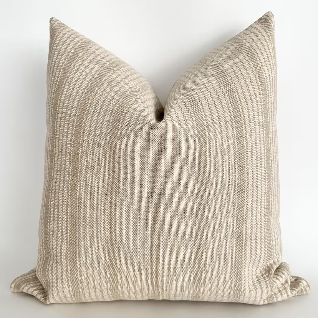 Chai Stripe Brown Pillow Cover, Striped Pillow Cover, Tan Pillow Cover, Designer Pillow Cover, HA... | Etsy (US)