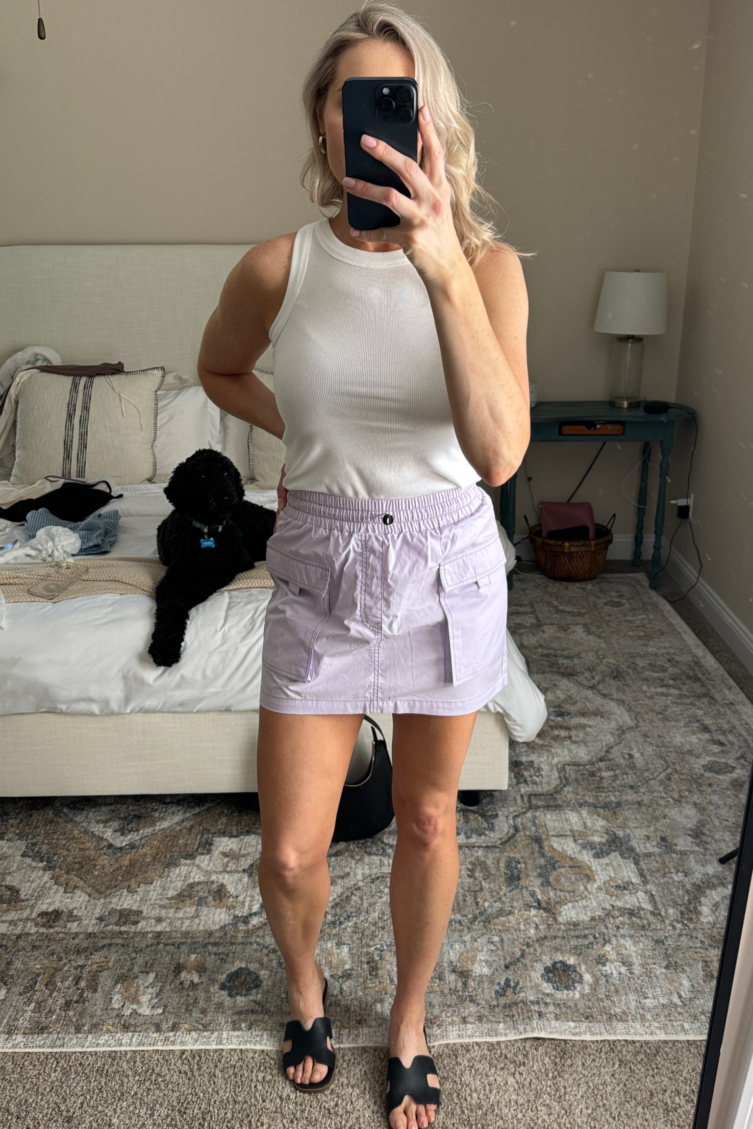 Lavender cargo shorts, white tank and sandals. 
#springfashion #skirt #sandals #casual #summer 

#LTKfindsunder50 #LTKshoecrush #LTKxTarget