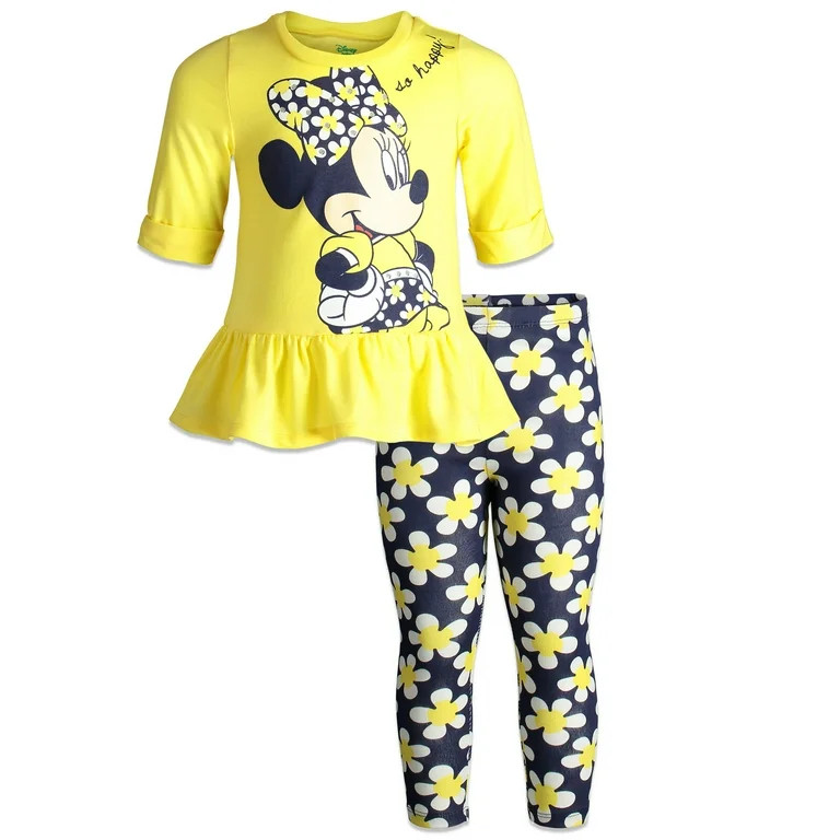 Disney Minnie Mouse Little Girls T-Shirt and Leggings Outfit Set Infant to Big Kid - Walmart.com | Walmart (US)