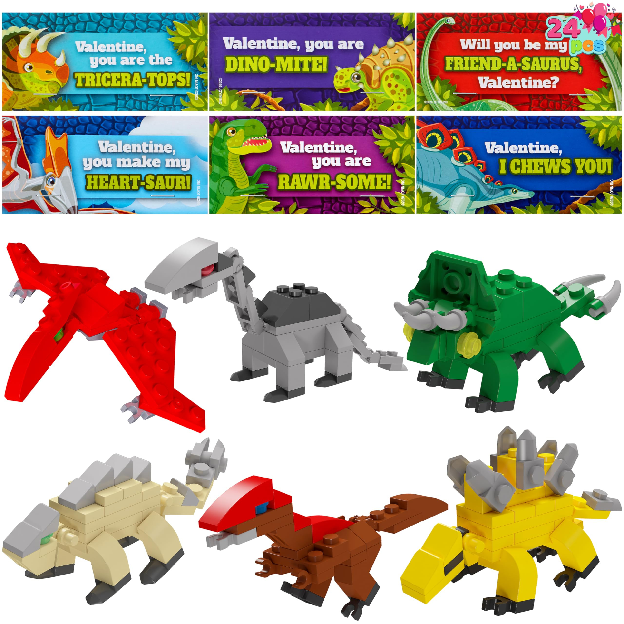 JOYIN 24 Packs Valentines Day Cards with Dinosaur Building Blocks for Gifts Party Favor, Classroo... | Amazon (US)