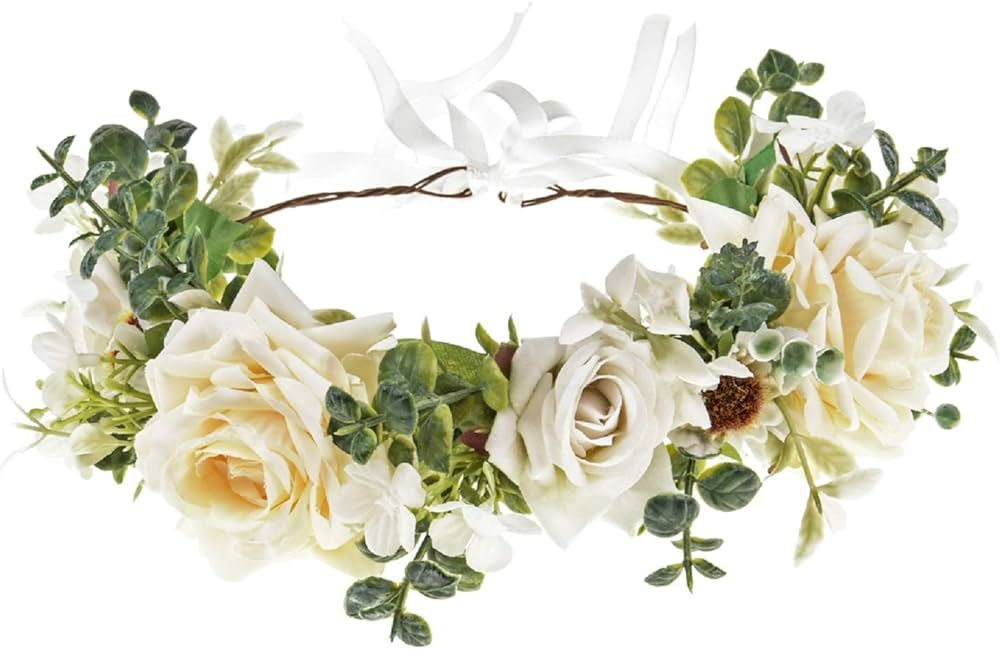 Vividsun Wedding Party Flower Crown Floral Wreath Headband Floral Garland Headpiece (N/beige rose... | Amazon (US)
