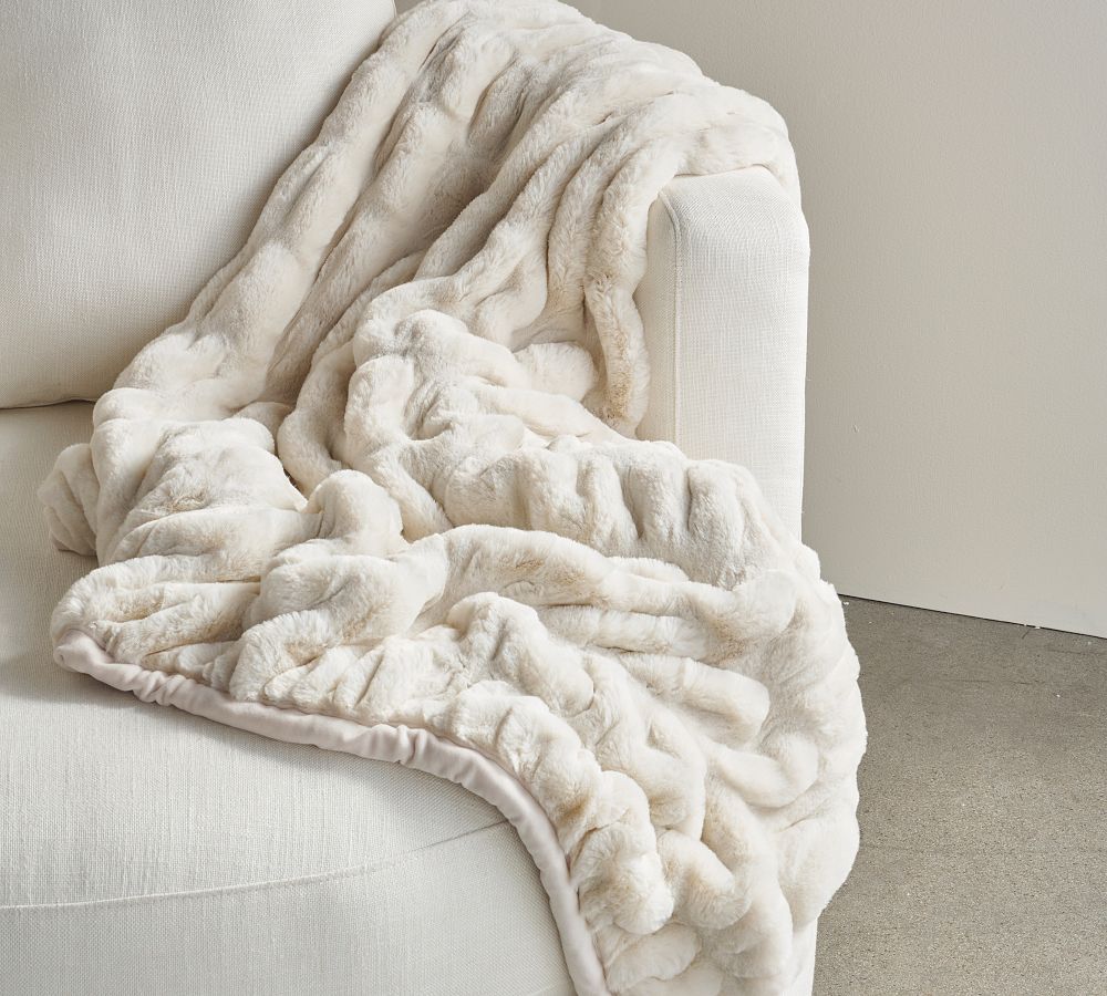 Faux Fur Ruched Throw | Pottery Barn (US)