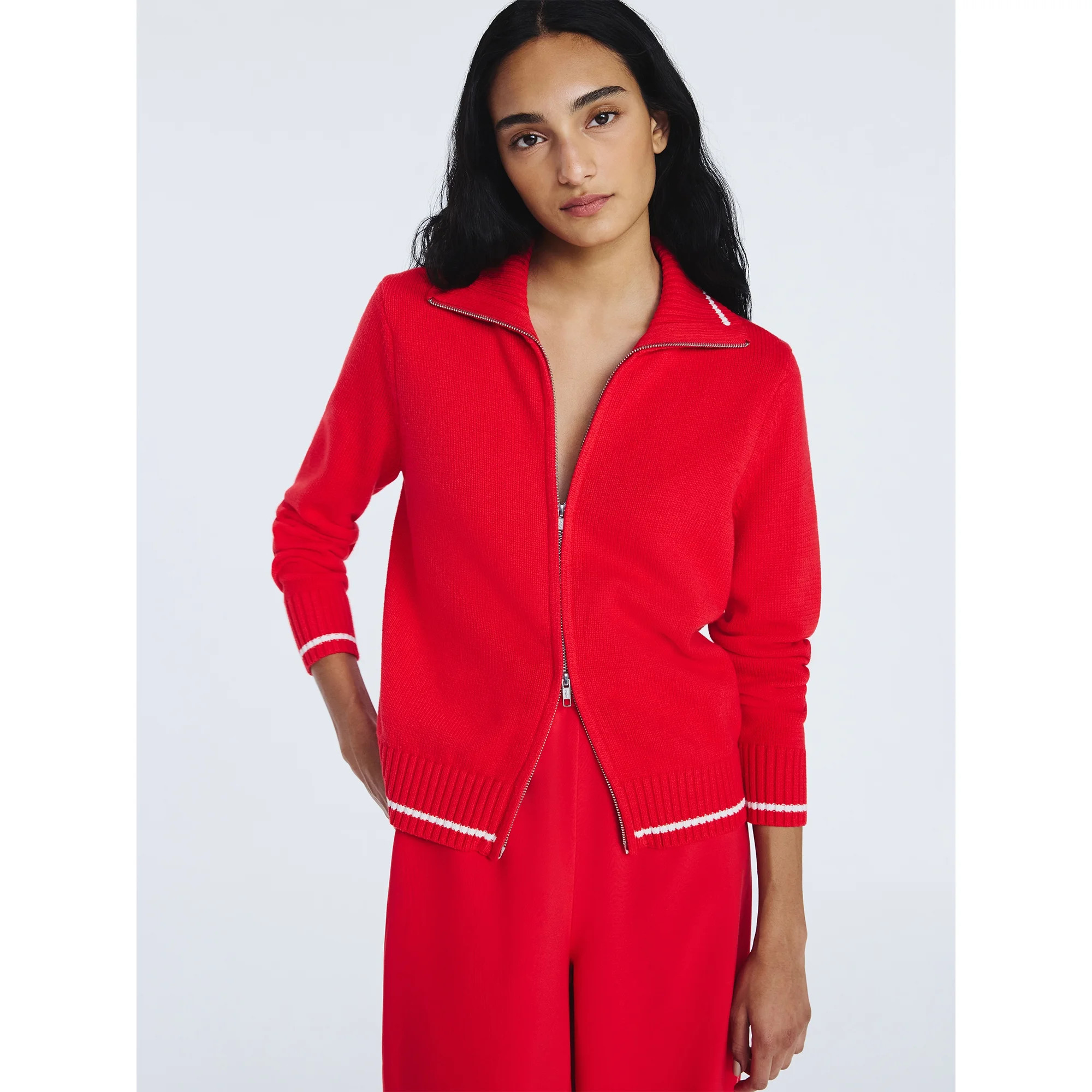 Free Assembly Women's Zip Front Sweater with Long Sleeves, Midweight, Sizes XS-XXL | Walmart (US)