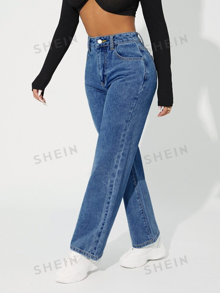 SHEIN PETITE High Waist Straight Leg Jeans | SHEIN