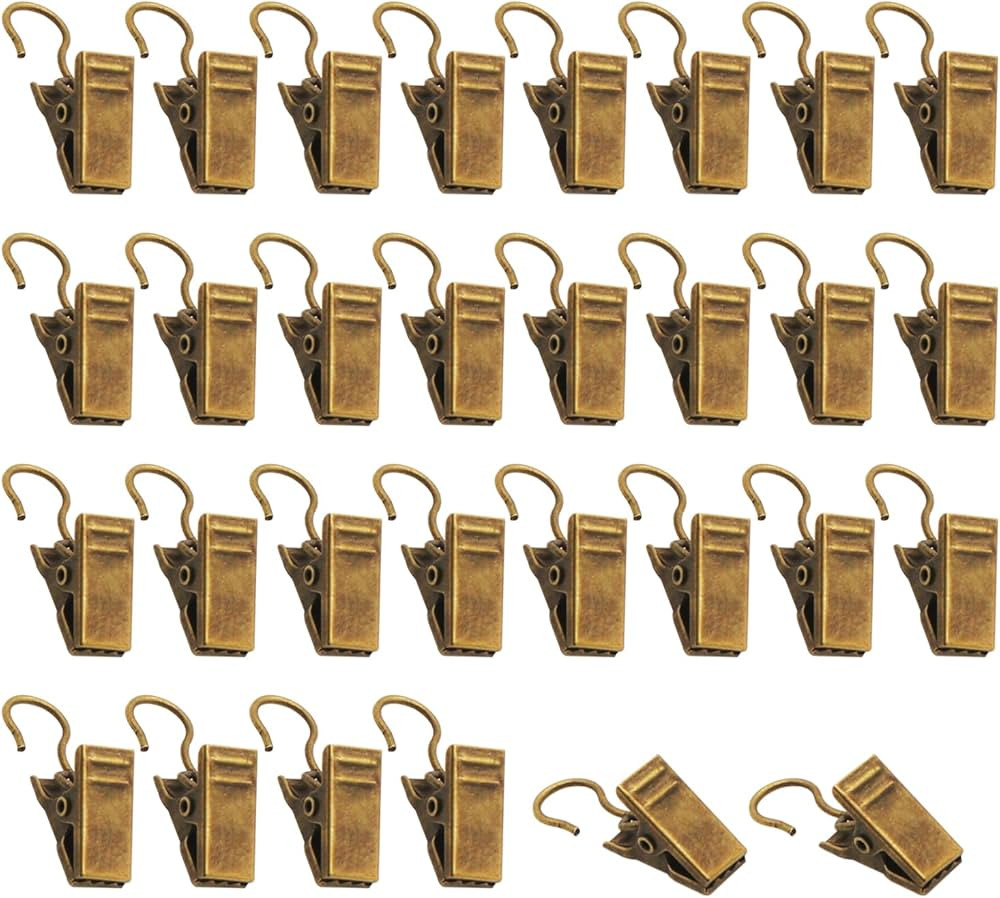 GUKBIAY Pack of 80 Antique Brass Small Heavy-Duty Hook Clip Set Curtain Clips Metal Curtain Hange... | Amazon (US)