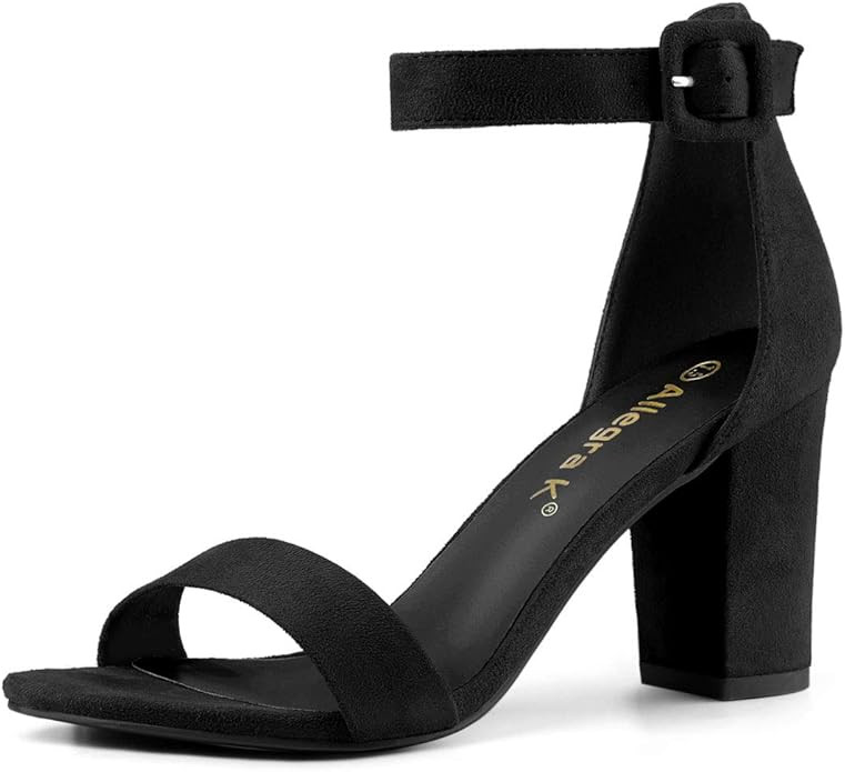 Allegra K Women's Open Toe High Chunky Heel Buckle Ankle Strap Sandals | Amazon (US)