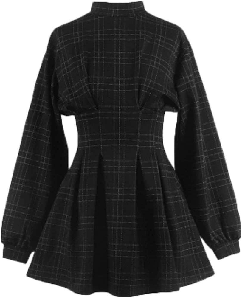 Goth Long Sleeve Dress Gothic Harajuku Vintage Plaid Wrap Balck Mini Dress Retro Pleated Punk Lon... | Amazon (US)