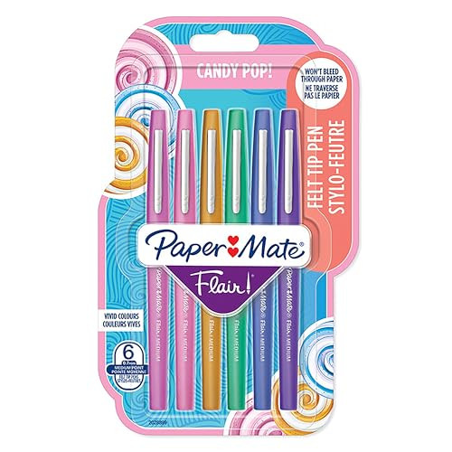 Paper Mate Flair Felt Tip Pens | Medium Tip (0.7 mm) | Candy POP Colours | 6 Count | Amazon (US)