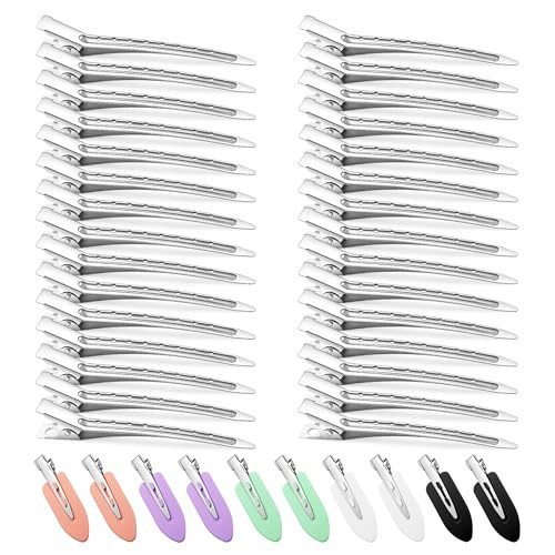 40 Pcs Duck Bill Clips, Metal Alligator Clips for Hair Styling, Rustproof 3.5 Inch Curl Clips with Holes for Women, Coloring, Salon Use for Thick Hair & Thin Hair | Amazon (US)