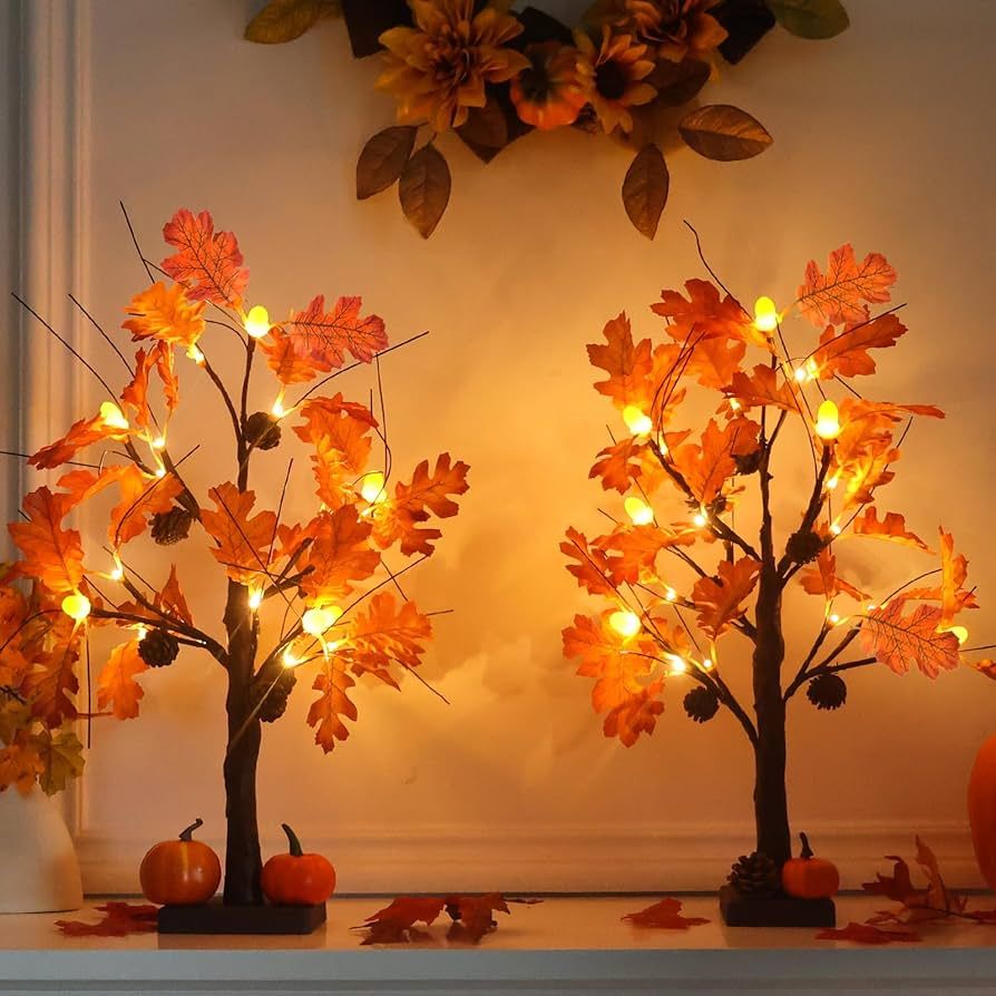 hogardeck Thanksgiving Decorations, 2 Pcs 24”2FT Lighted Acorn Leaves Tree Fall Decor with Warm... | Amazon (US)