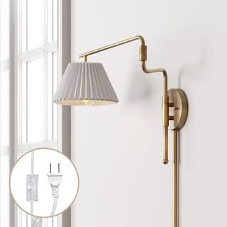Nathan James Kai 30 in. W 1-Light Vintaged Brass Modern Wall Mounted Plugin Bedside Reading Lamp ... | The Home Depot