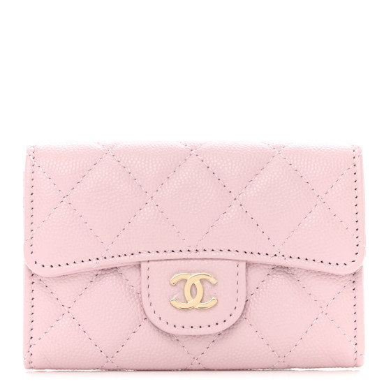 Caviar Quilted Flap Card Holder Wallet Light Pink | FASHIONPHILE (US)