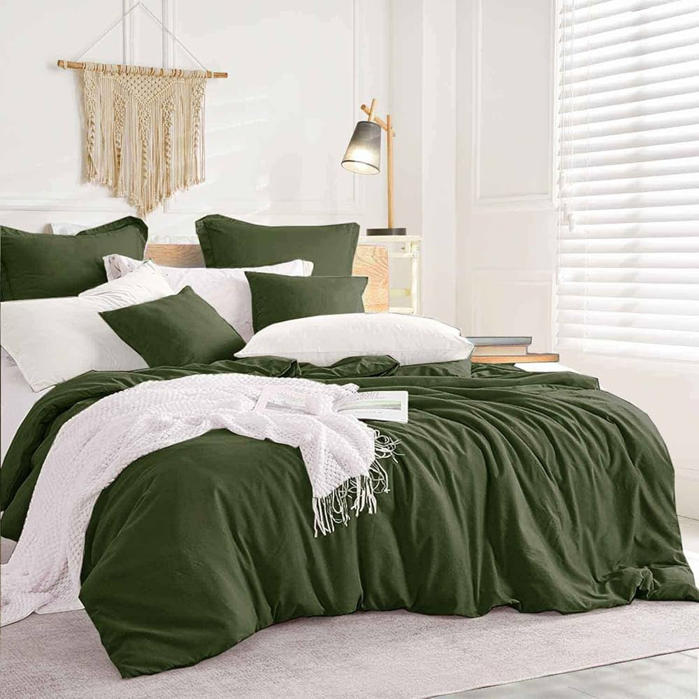 Dark Olive Green Full Comforter Set - 3 Piece Aesthetic Modern Bedding Set - All Season Farmhouse... | Amazon (US)