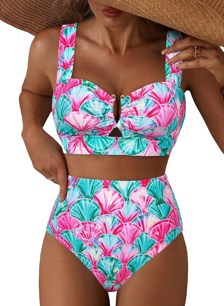 Herseas Women's 2 Piece U Wire Cutout Bikini Sets Floral Print High Waisted Swimsuit 2026 Summer ... | Amazon (US)