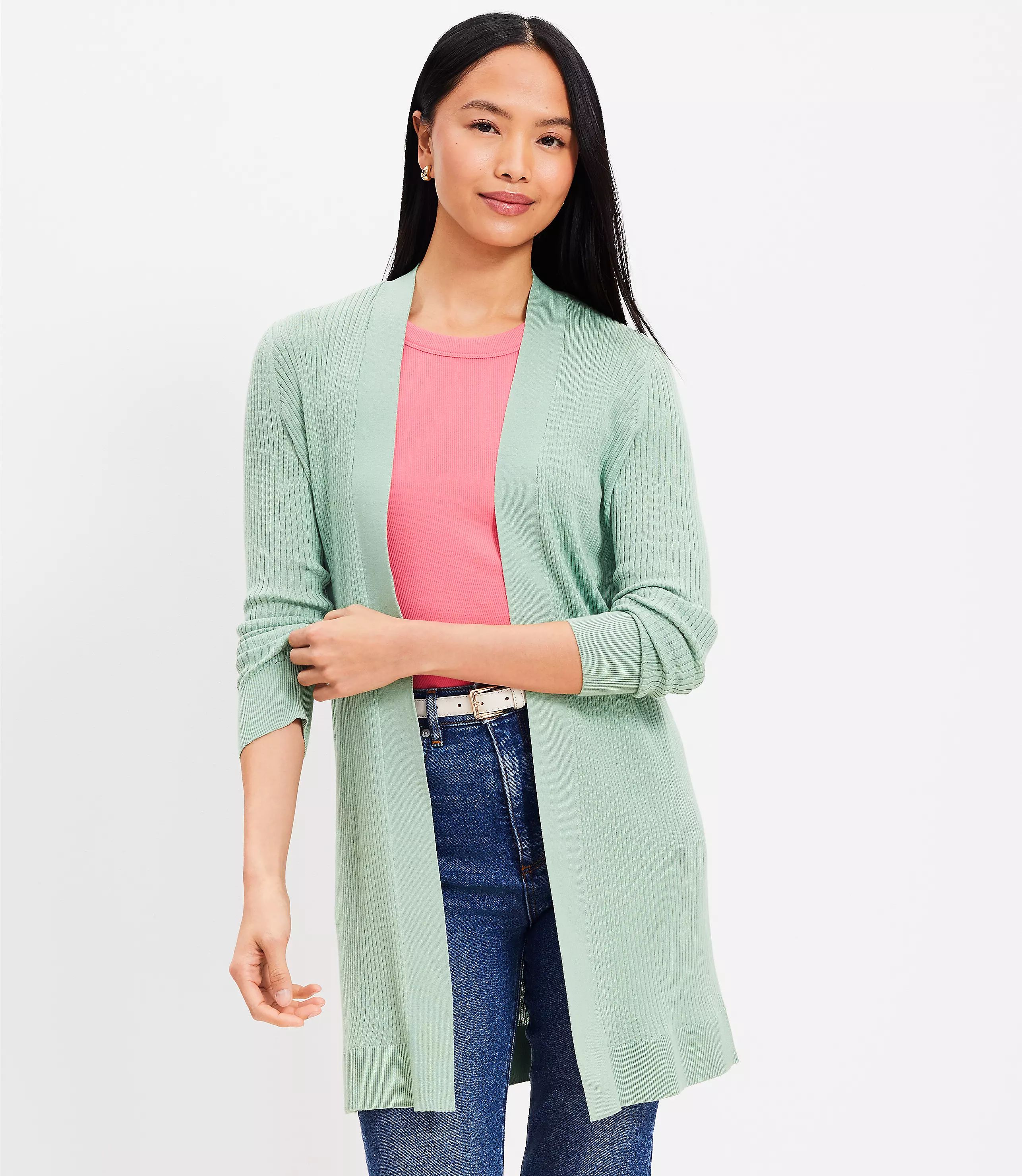 Ribbed Open Cardigan | LOFT