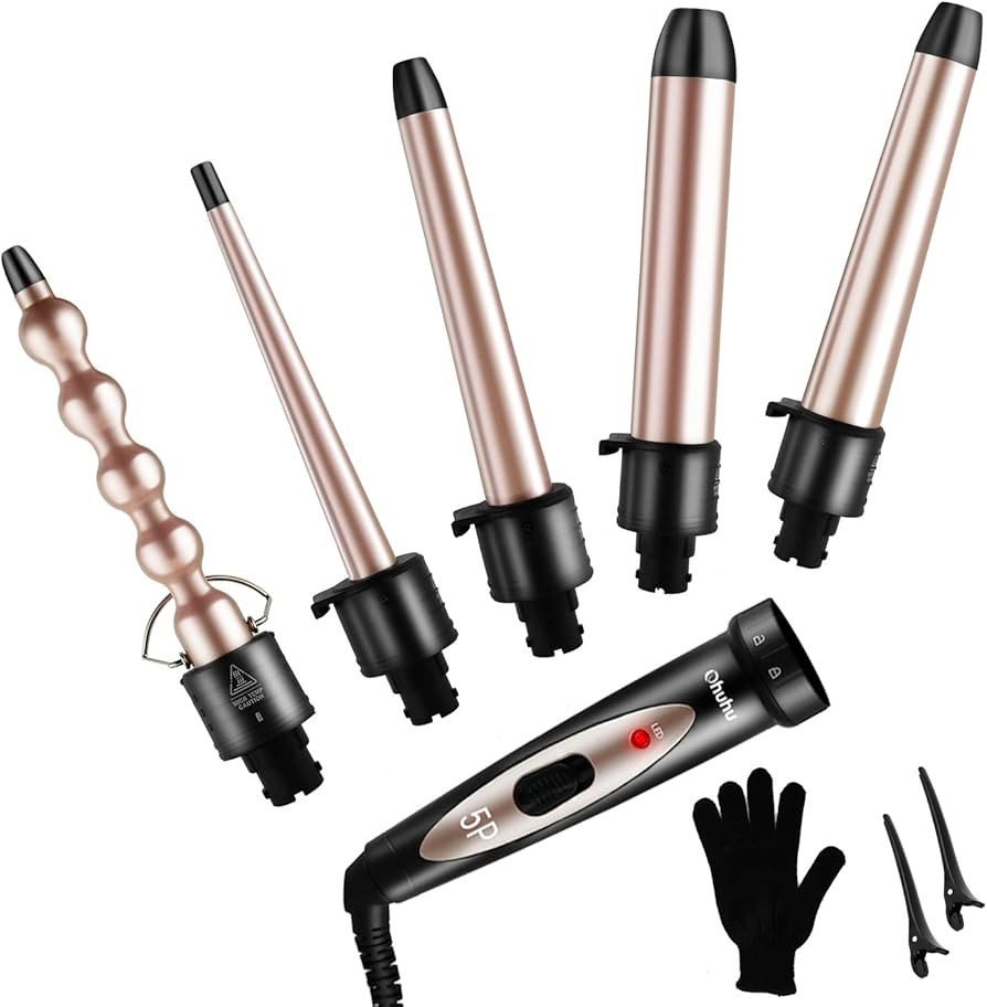 5 in 1 Curling Iron Wand Set, Ohuhu Upgrade Curling Wand with 5Pcs 0.35 to 1.25 Inch Interchangea... | Amazon (US)