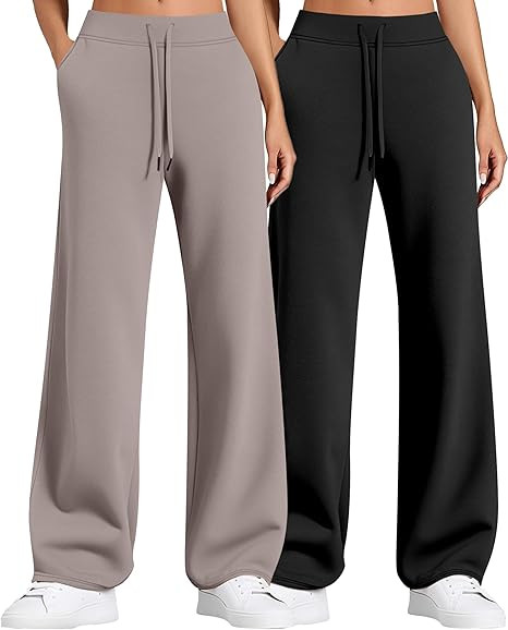 2 Pack Women Sweatpants Drawstring Waist Loose Yoga Baggy Joggers Casual Wide Leg Pants with Pock... | Amazon (US)